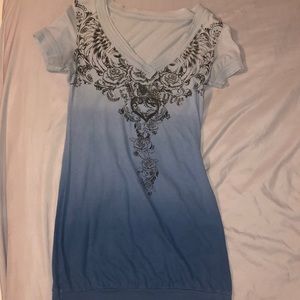 Hombre blue low cut T-shirt dress with rhinestones